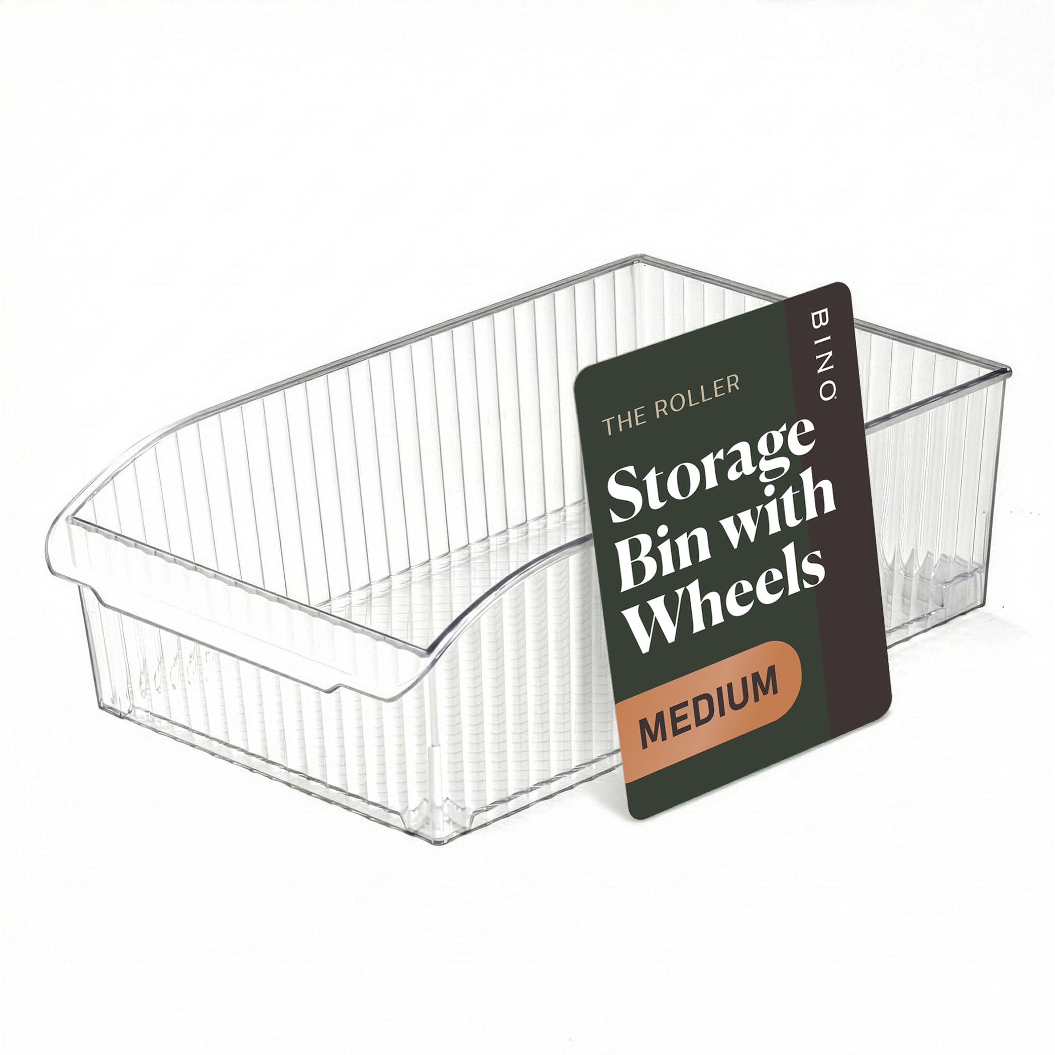 BINO | Plastic Storage Bins with Wheels, Medium | THE ROLLER COLLECTION | Clear Storage Bins for Organization | Clear Containers for Pantry | Fridge & Freezer Organizer Bin Cabinet & Pantry Organizers