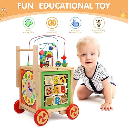 Miniatura 5 de Cubo de actividades de madera 6 en 1 Montessori Educativo Aprendizaje Juguetes Sensoriales para 1 Año de 12-18 Meses Niños Niñas Regalos de Primer