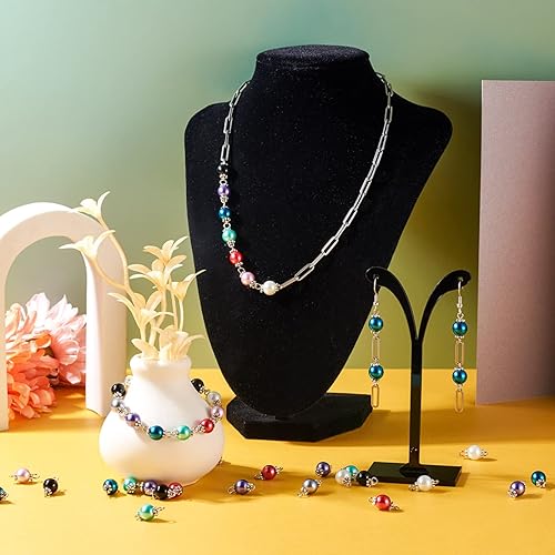 Miniatura 3 de Pandahall - Colgantes redondos de perlas de cristal perlado, Vidrio Hierro, Perla