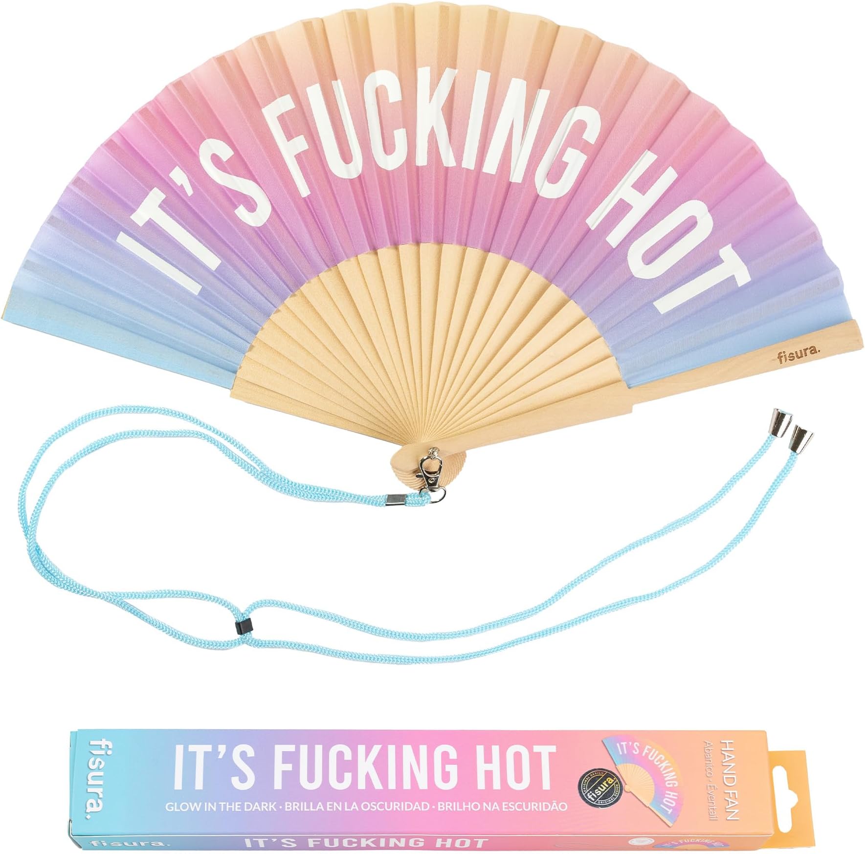 Fisura โ Original folding fan with message โF*cking hotโ. Gradient wooden handheld fan for women. Lightweight accessory for raves, weddings, birthdays, festivals, parties and creative gift ideas.