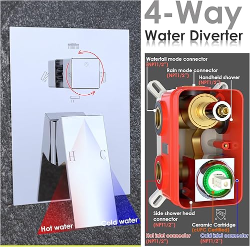 Miniatura 108 de Enga Sistema de ducha de lluvia de oro cepillado con chorros corporales, sistema de chorros de ducha de lluvia de 12 pulgadas, juego de grifo de Oro