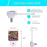 Vista 2 de lámpara nocturna de flores hippies de la paz, lámparas nocturnas enchufables hippies con sensor de atardecer a amanecer para dormitorio, baño y sala