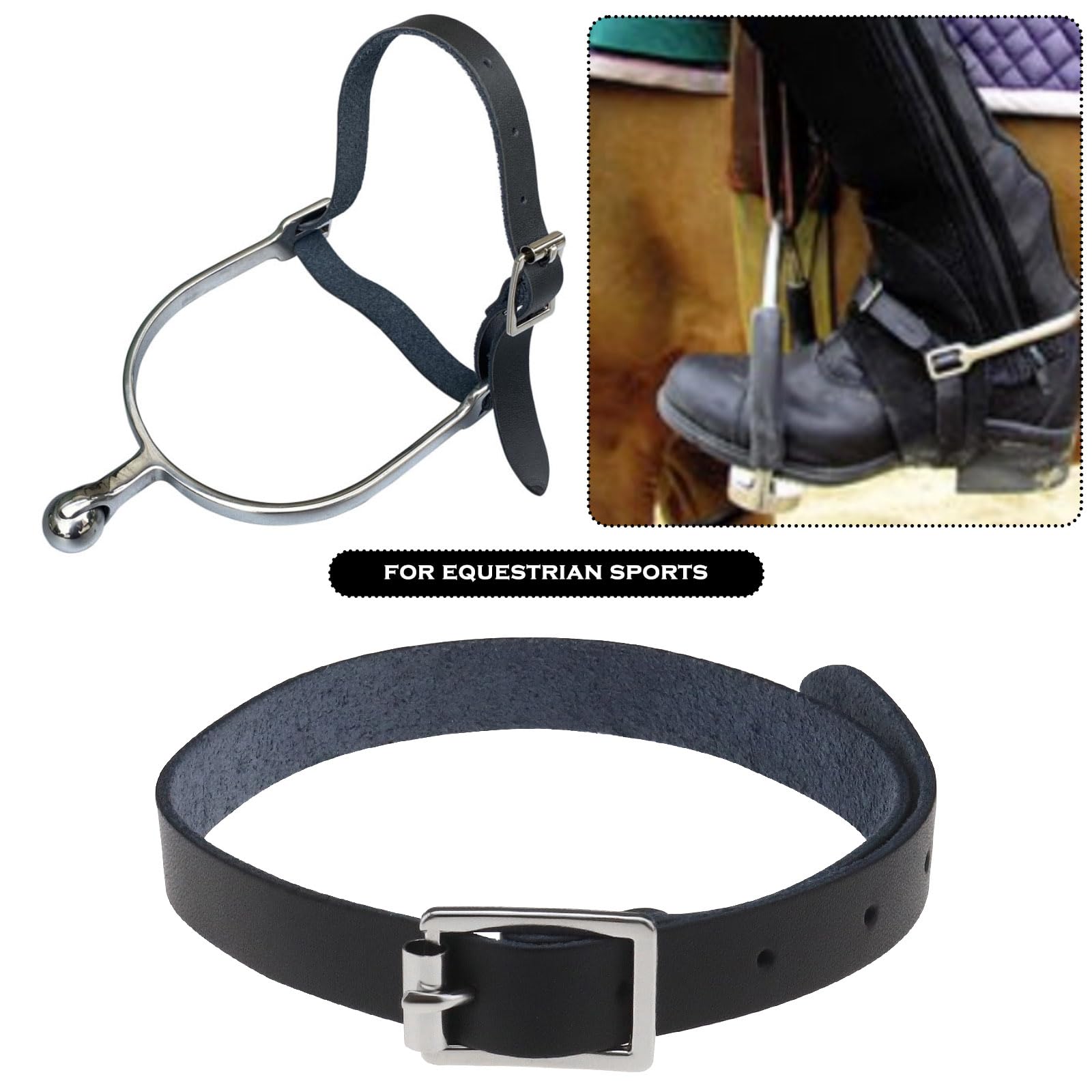 2 Pezzi Cinghie da Equitazione in Pelle PU Cinturino Sperone in Pelle PU Cinturino Regolabile con Fibbia in Acciaio Inossidabile per Scuderie Competizioni Equestri Pratica Quotidiana