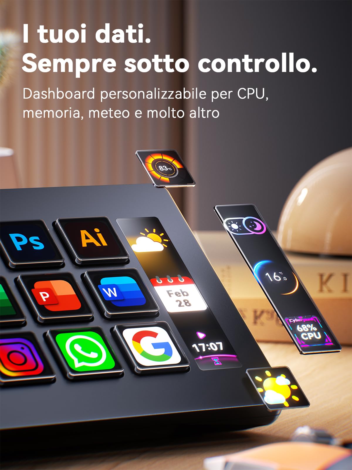 STREONOR Stream Control Deck Standard S15 con 15 tasti e display info | Stream Controller per OBS, Twitch, Discord, ecc., ideale per streaming, editing video e gaming, Mac/Windows-Nero