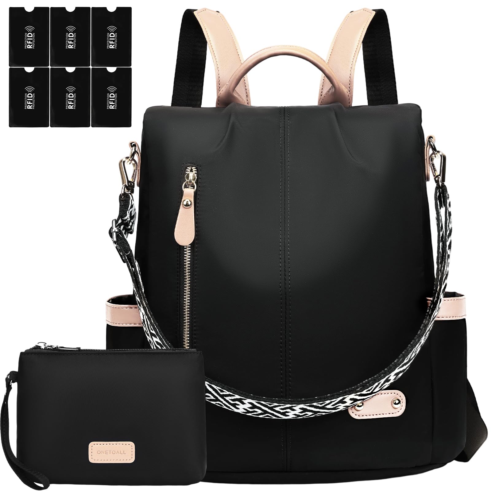 Sac a Dos Femme Antivol, Sacs à Main Portés Dos Elegant Leger, Petit Sac à Dos Impermeable Chic avec Étui Carte Bancaire Anti Piratage & Pochette pour Voyage Ville Balades Transport en Commun
