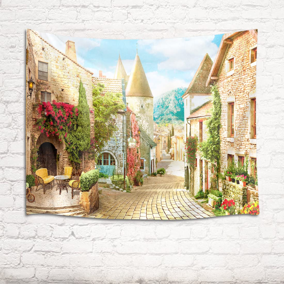 Amazon.co.jp: 北欧風 タペストリー 美しい町 壁飾 レトロな街並み