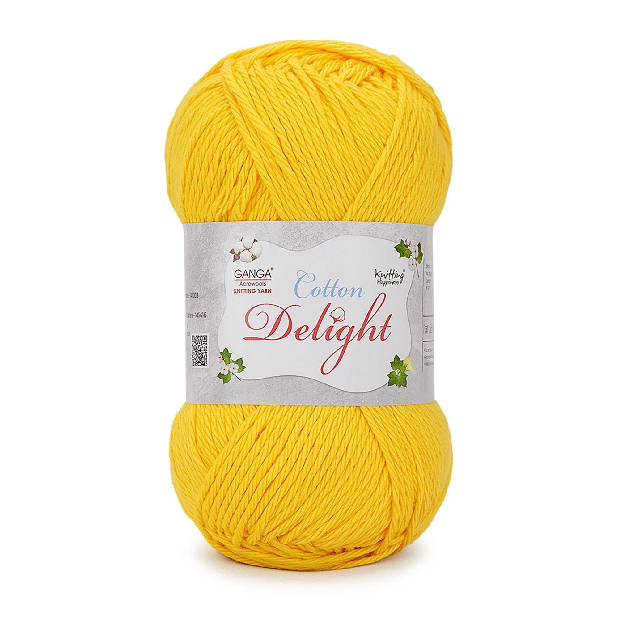 Ganga Acrowools Cotton Delight, Dk Weight Cotton Yarn, Oekotex Class L Certified 100G, 169M (Dark Yellow)
