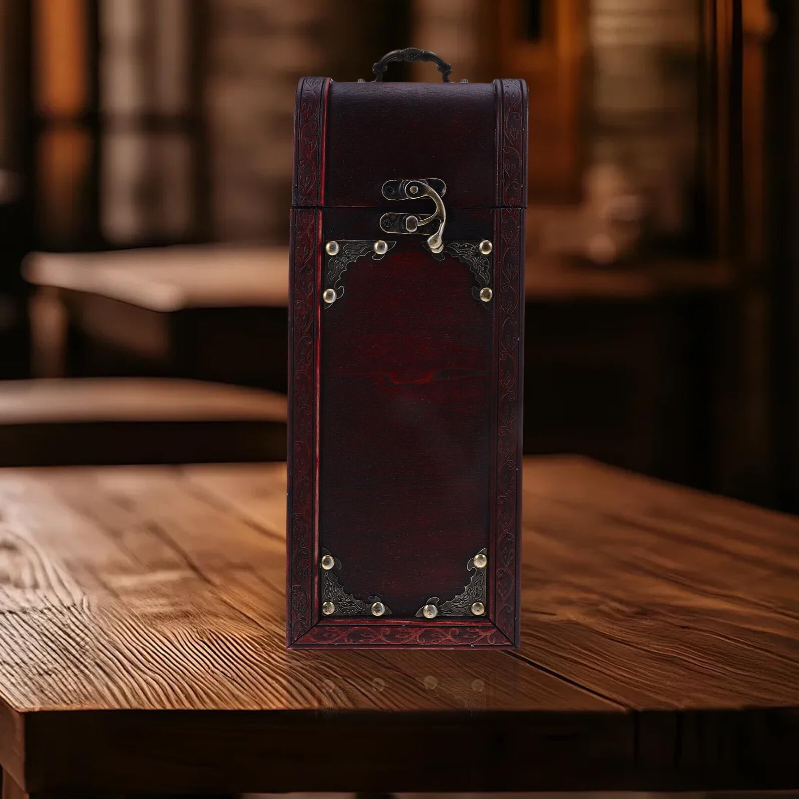 Scatola Decorativa in Legno per Vino Scatola di Conservazione per Bottiglie di Vino Portabottiglie Singolo in Legno Retrò per Feste e Regali