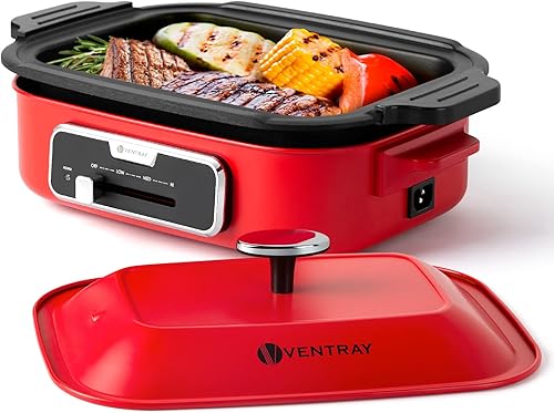 Miniatura 2 de VENTRAY - Sartén eléctrica para interiores sin humo con dos platos antiadherentes placa de vapor multifunción y placa de olla caliente profunda