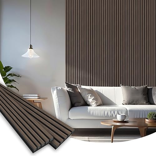 Miniatura 11 de Paneles acústicos de listones de madera, 94.5 x 12.6 pulgadas, cada panel de pared de listones de madera, color nogal, paquete de 4 Nuez,Negro