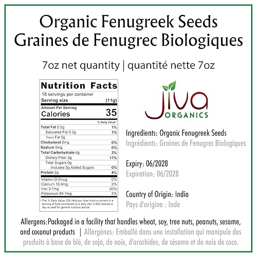 Miniatura 2 de Jiva, fenogreco orgánico USDA; 7 onzas; casi 1/2 libra