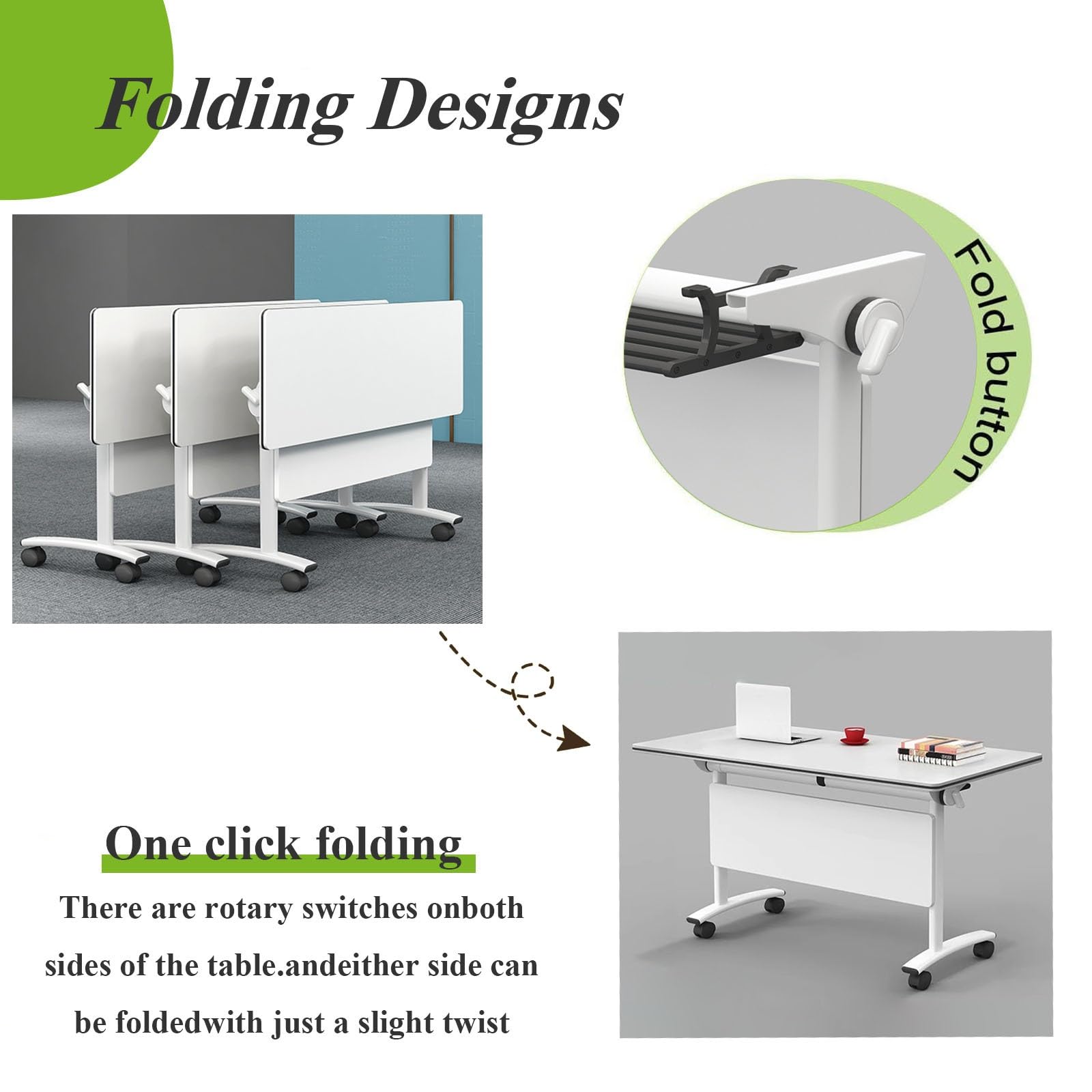 Großer klappbarer Konferenztisch mit leisen Rädern – Moderner Rolltisch für Büro – platzsparendes, tragbares Design (1 Pack)