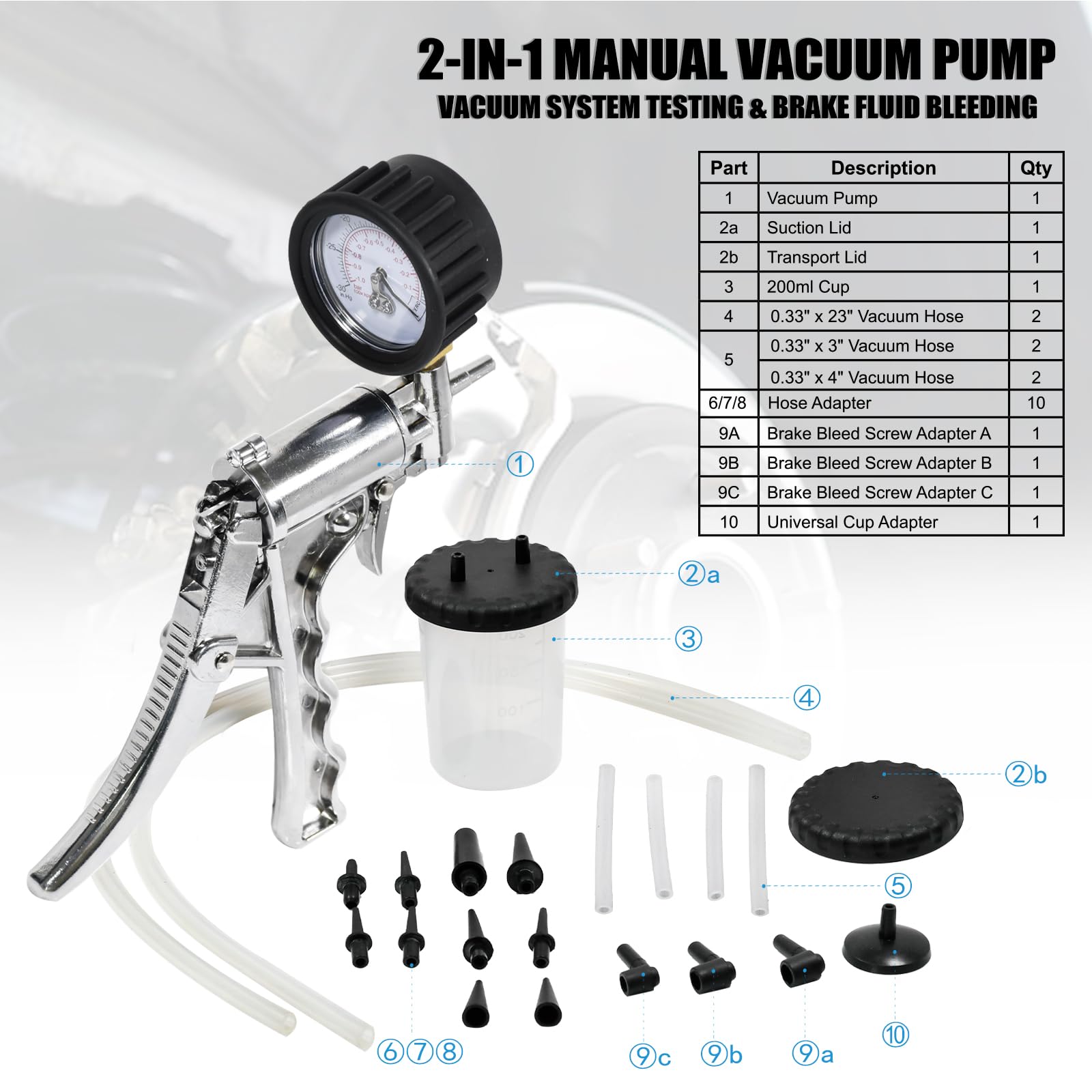 Kit de Purga de Freno de Mano para una Persona, Kit de Ajuste de Purga de Embrague de Freno de Metal Fundido a presión de Zinc para Purga de Frenos y probador automotriz