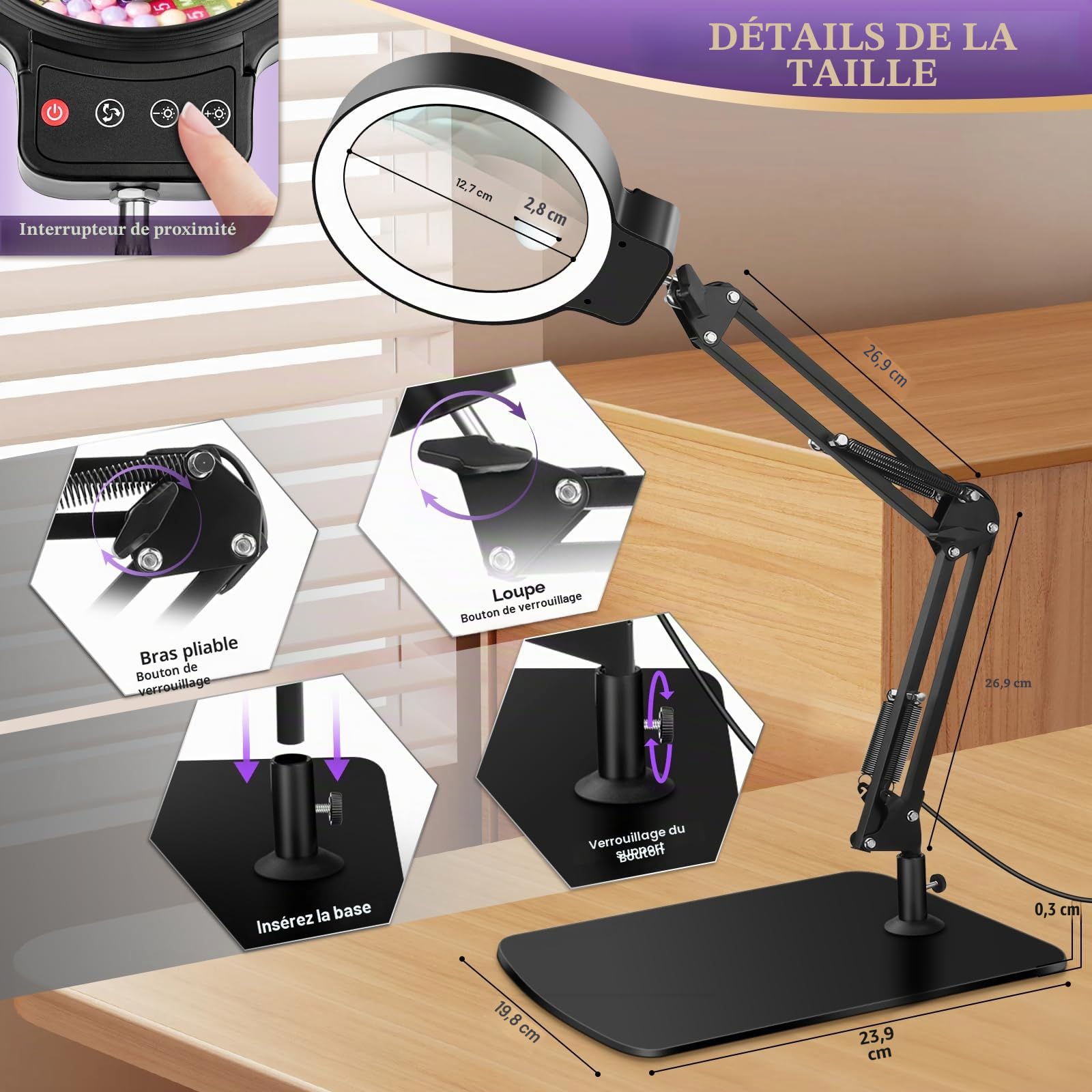 NZQXJXZ 10X 30X Loupe avec Lumière et Support,Lampe Loupe Éclairée à 36 LED