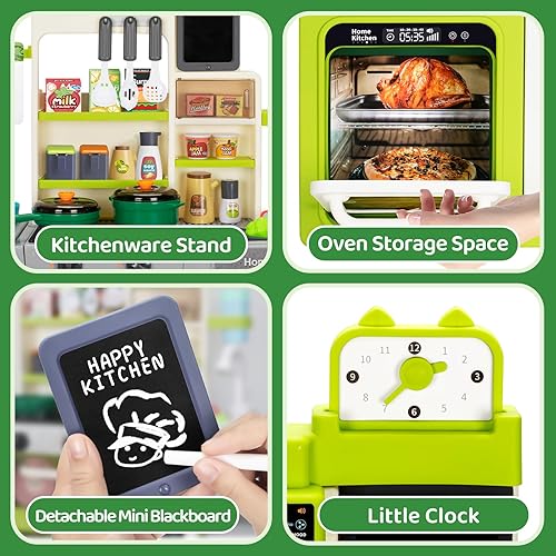Miniatura 5 de Juego de cocina para niños, juego de cocina para niños pequeños con sonido y luz, estufa de cocina con vapor, fregadero de juegos, juguete de comida