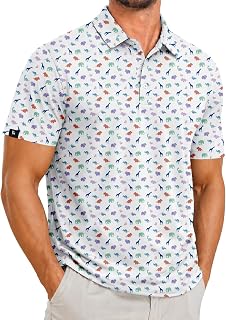 ZITY Men's Golf Polo Shirts Short Sleeve Print Patterns Moisture Wicking | UPF 50+,Quick Drying, Soft, Performance Tshirt,3 Button, Daily, Sports, Outdoor，Casual Collared Polo