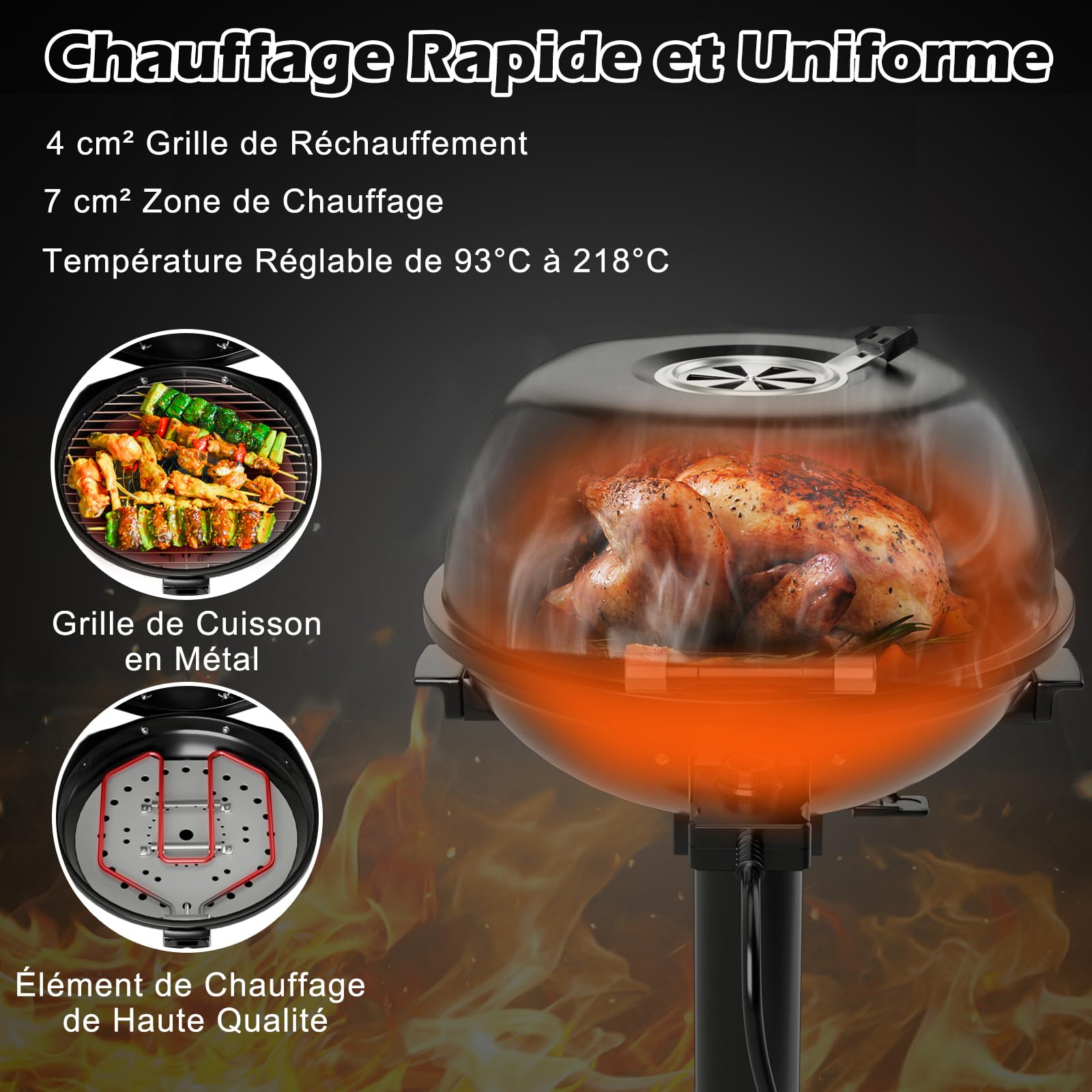 Barbecue 2 en 1 Électrique Grill sur Pied & Table, 44,5cm, 2400W, Intérieur & Extérieur - Achat Barbecue 2 en 1 Électrique Grill sur Pied & Table, 44,5cm, 2400W, Intérieur & Extérieur - Achat