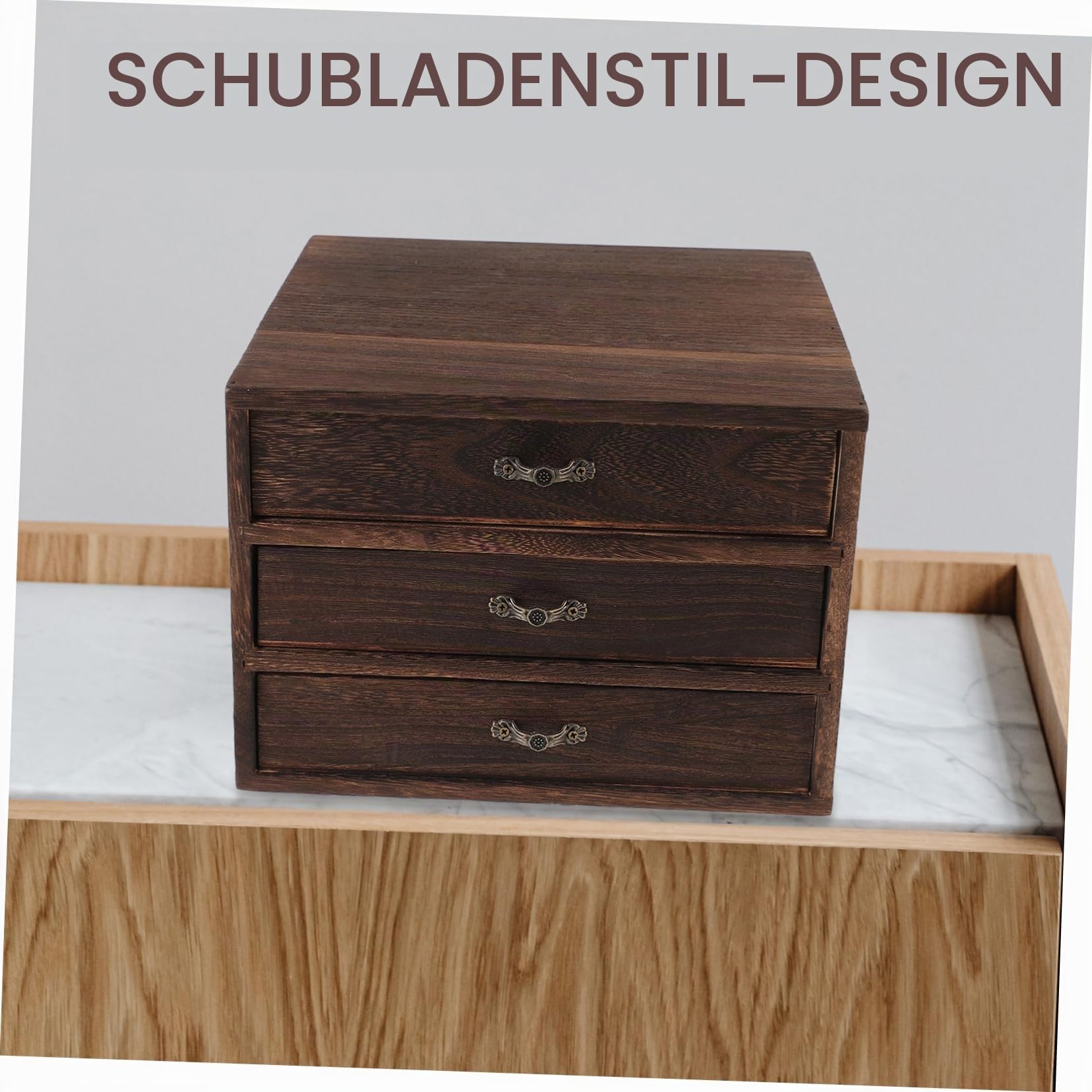Vintage Holz Aufbewahrungsbox Mit Schublade Schreibtisch-Organizer Für Schlafzimmer Büro Und Wohnzimmer Leichte Und Praktische Holzkommode Für Schmuck Und Geschenke