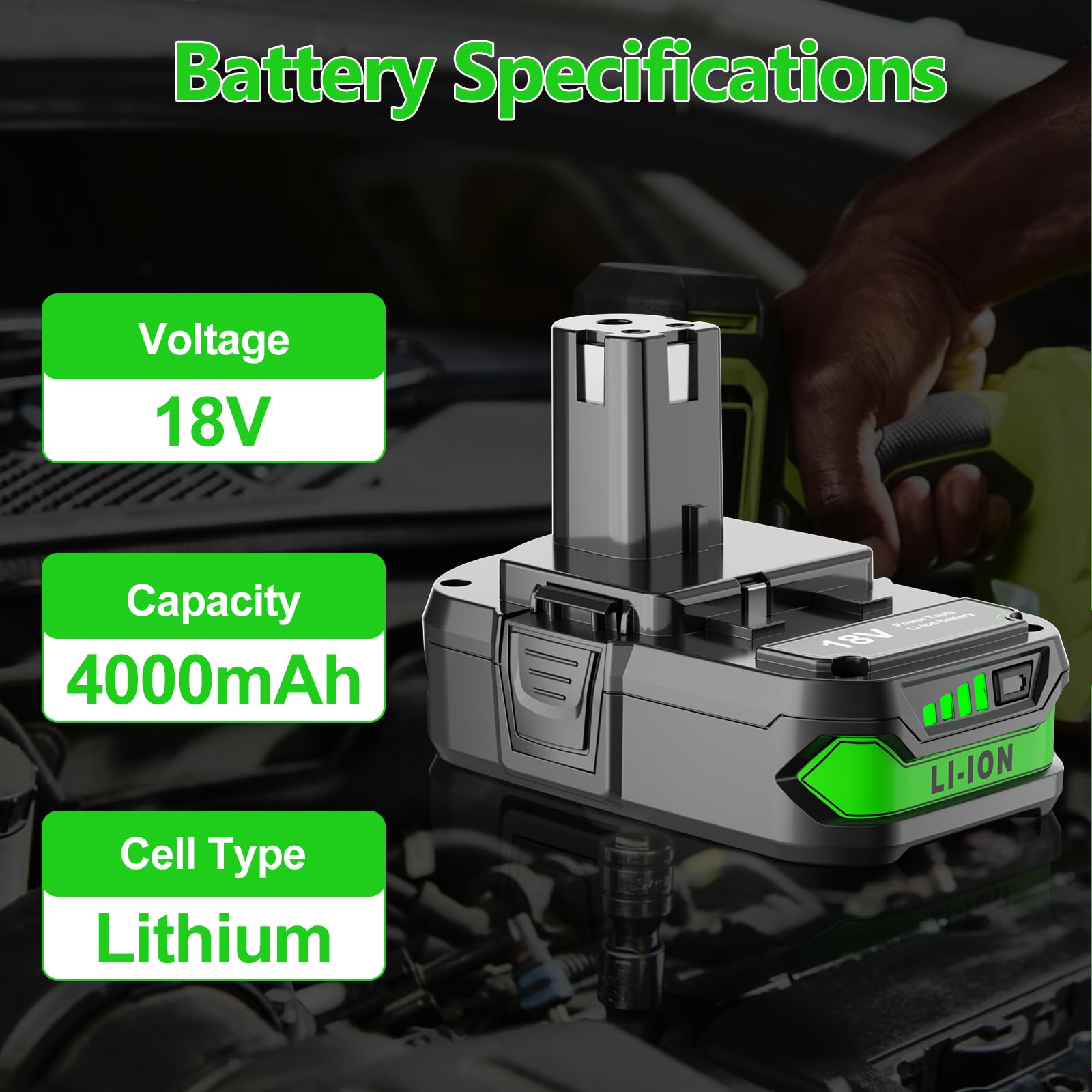 2Pack 4.0Ah Replacement for Ryobi 18V Battery Compatible with Ryobi 18 Volt Lithium ONE+ Plus Battery P102 P103 P104 P105 P107 P108 P109 PBP002 PBP003 PBP004 PBP005 PBP006 Cordless Power Tools - 5