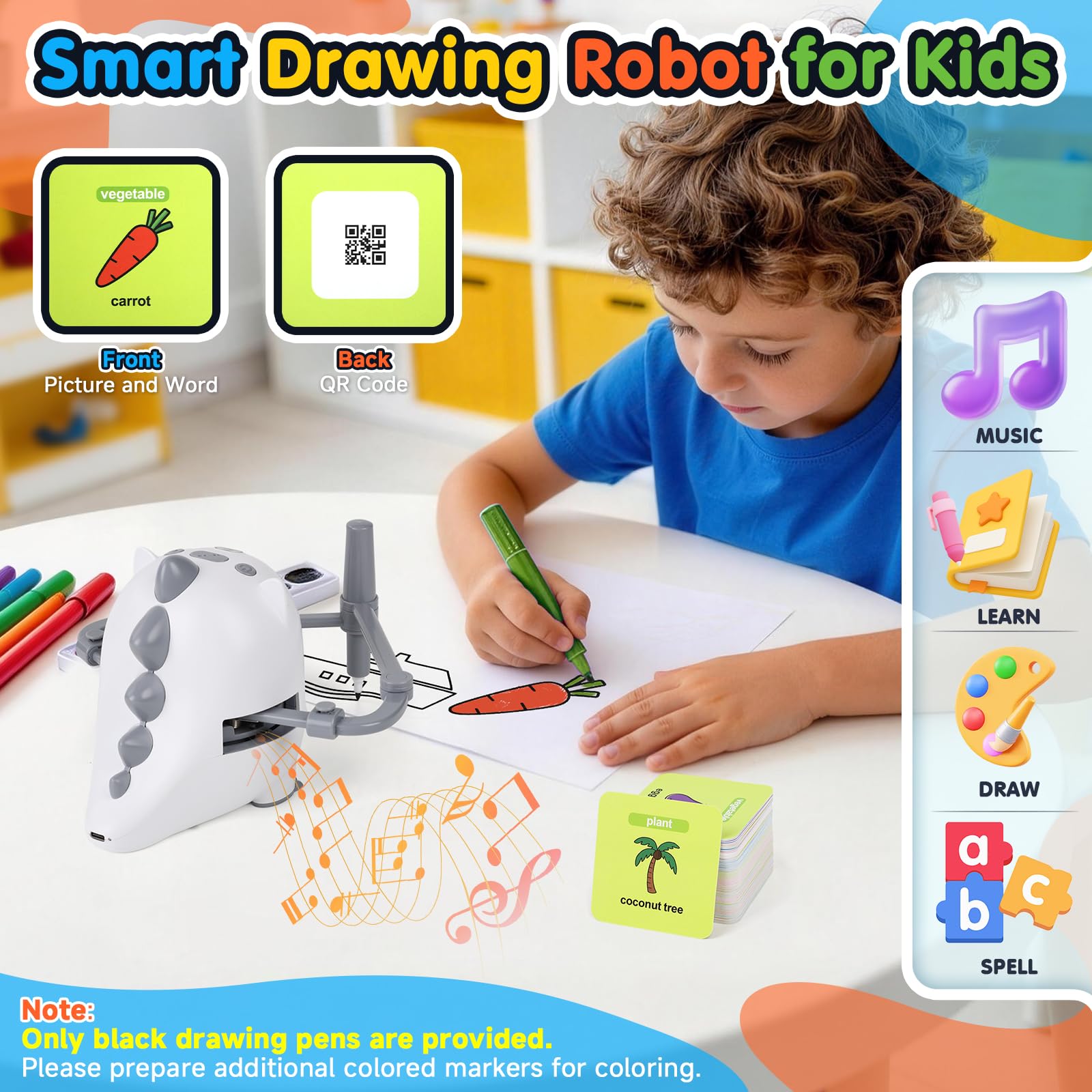 Malroboter für Kinder Zeichenroboter mit Stift & 200 Karten QR Code Scan Drawing Robot Lernspielzeug Mal Roboter Wiederaufladbar für Jungen Mädchen Weihnachten Geburtstag Geschenk