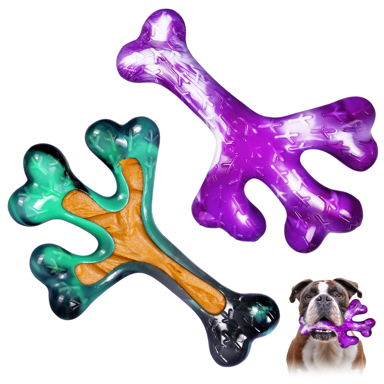 Frienhund Aggressive Chewers Dog Chew Toys - 2 Pack Tough Dog Toys for Aggressive Chewers Large Breed, Indestructible Dogs Toy for Gift, Interactive to Keep Them Busy