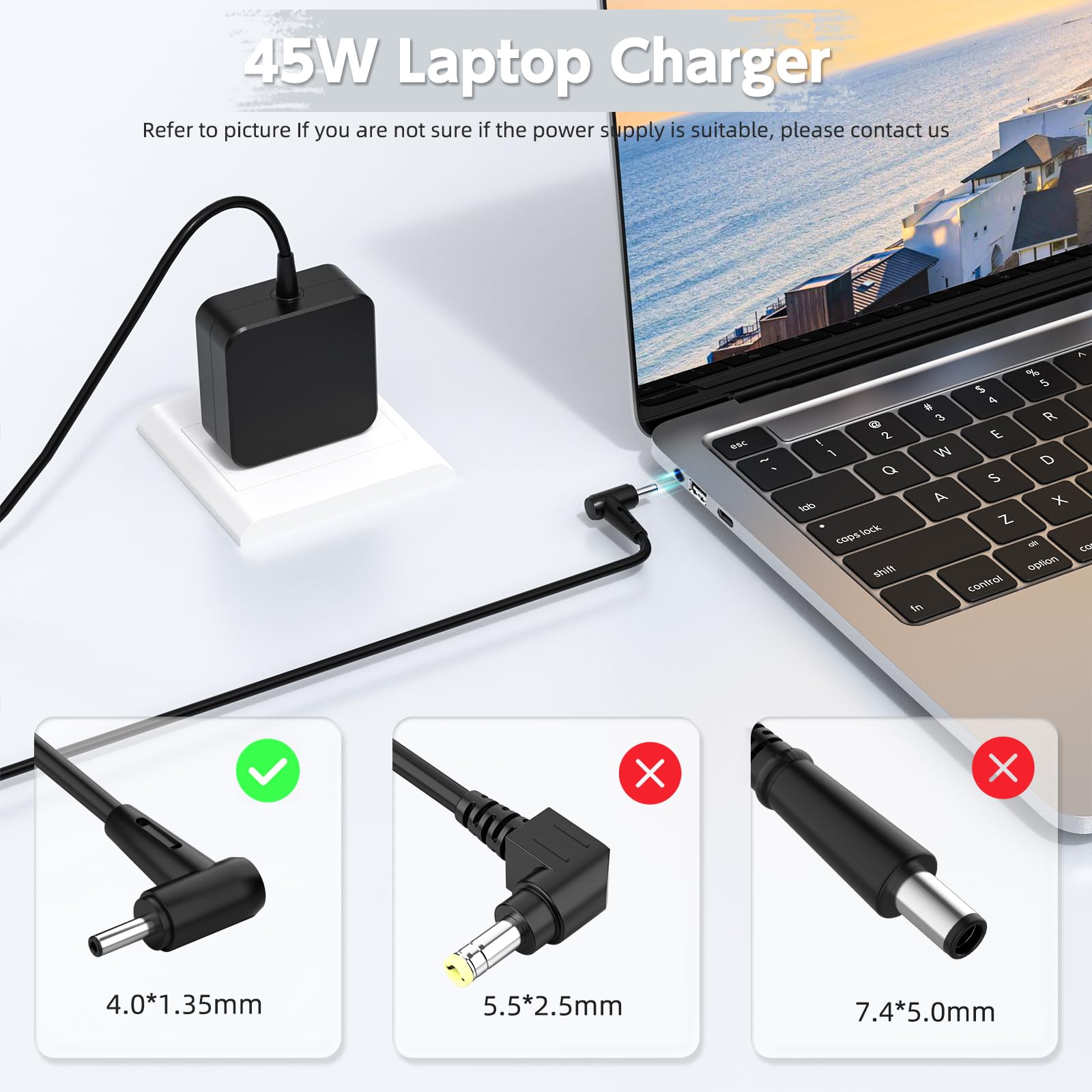 ROLADA 45W Laptop Charger Compatible with Asus Vivobook 14 15 17 F415 F415E F510U F510UA F512JA F512J; ZenBook UX330 UX330U UX360 UX360C UX305; Chromebook C202 C202S C300 C300S Power Supply Cord