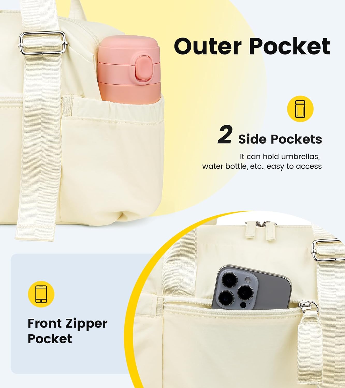 Vorspack Mini Gym Bag for Women - Small Duffle Bag Lightweight Duffel Bag with Wet Pocket Cute Sports Bag for Gym Dance Yoga - Beige - Image 4