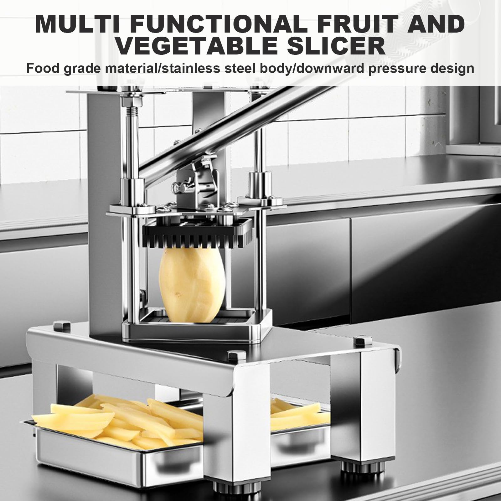 Affettaverdure in acciaio inox, affetta patate e affettatrice per alimenti con 3 lame per cipolla, carota, cetriolo, manico esteso
