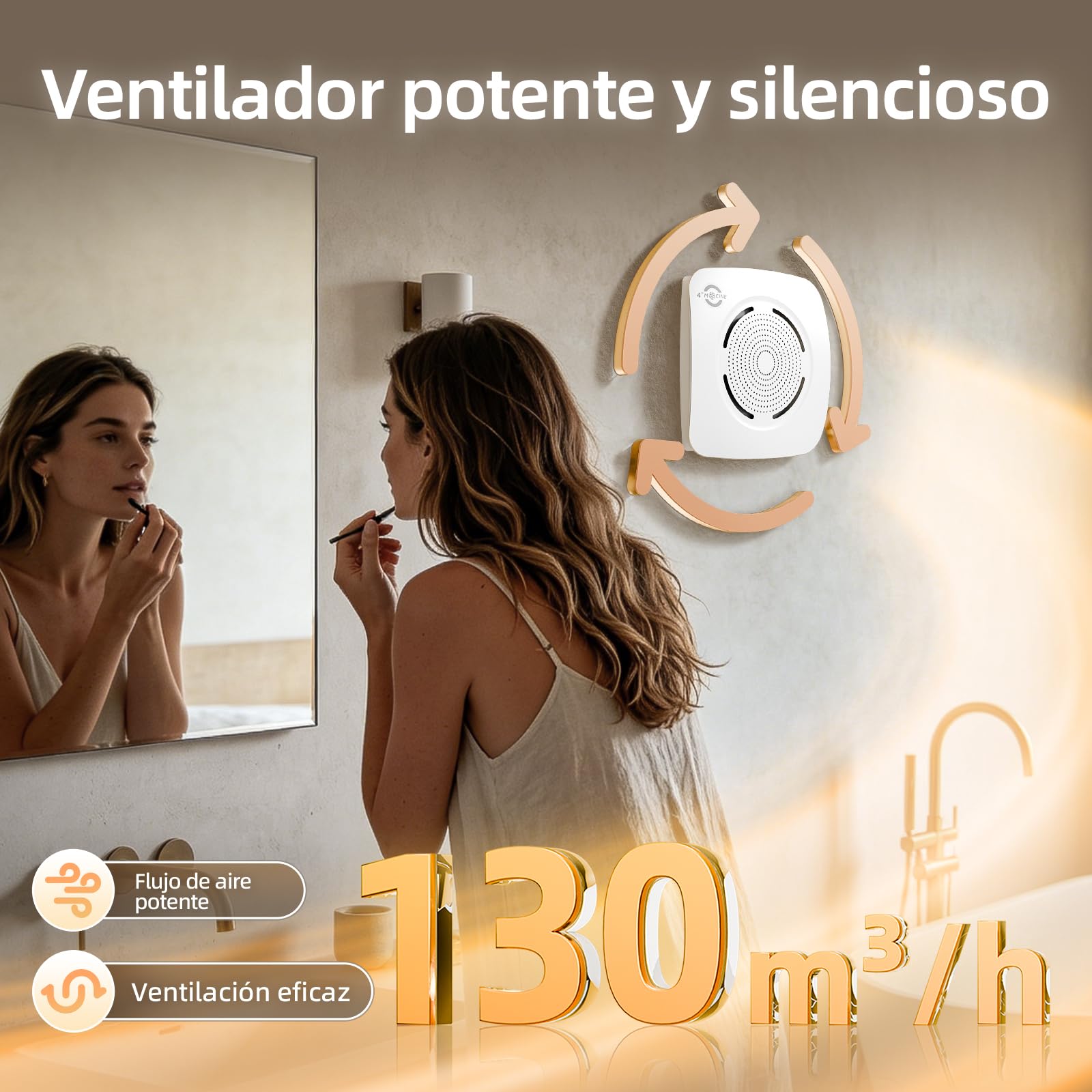 MOCINE Extractor de Baño 100 mm, Caudal de Aire 130 m³/h, Blanco | 50 % PC+ABS · Doble rodamiento de bolas · Protección contra sobrecalentamiento · Más de 30000horas de vida útil