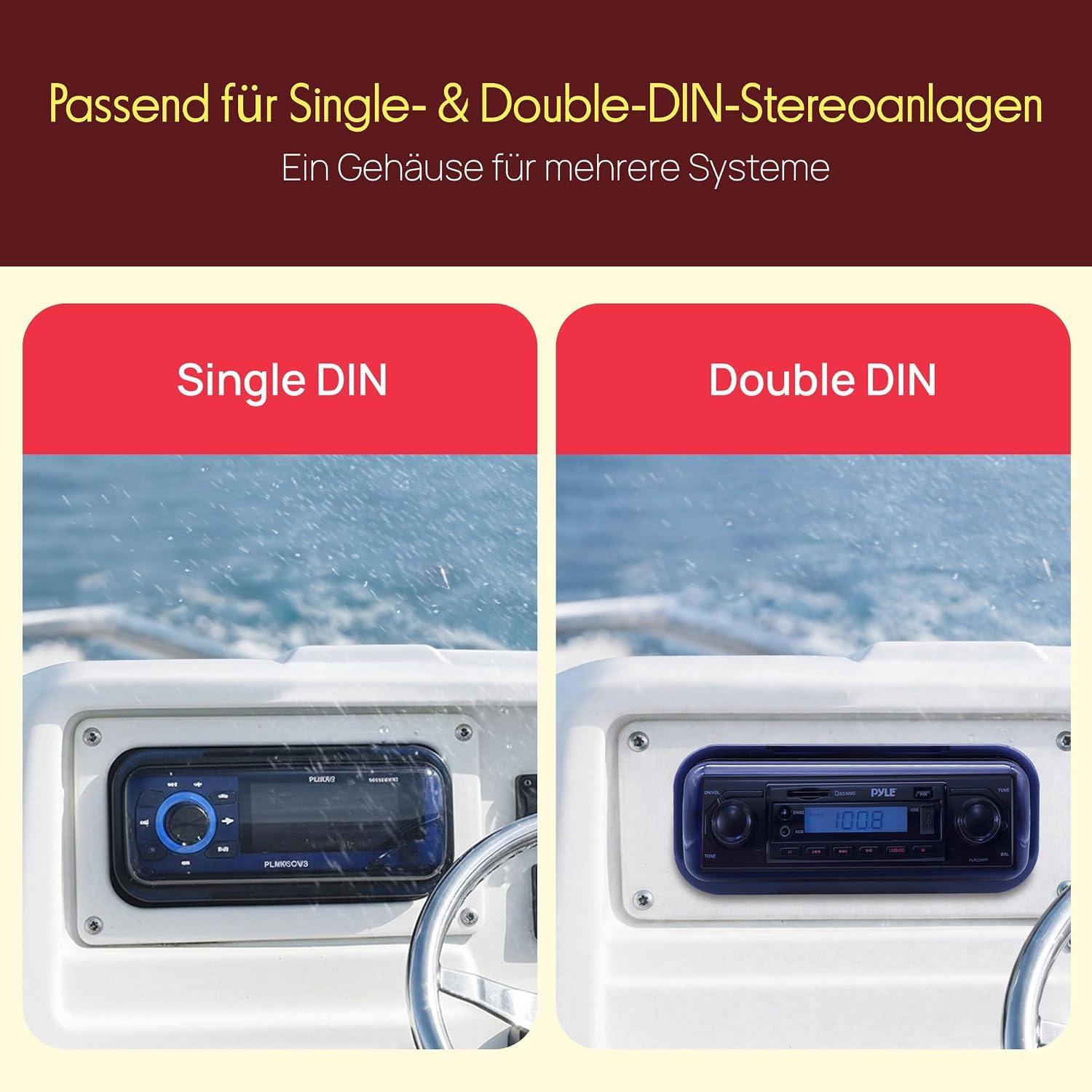 Pyle Marine Radio Schutzgehäuse – wasserdichte 1-DIN Abdeckung für Autoradios & Marine-Radios, UV-beständiges Outdoor Schutzschild mit Klappdeckel, ideal für Boot, Wohnmobil & Außenbereiche – Weiß