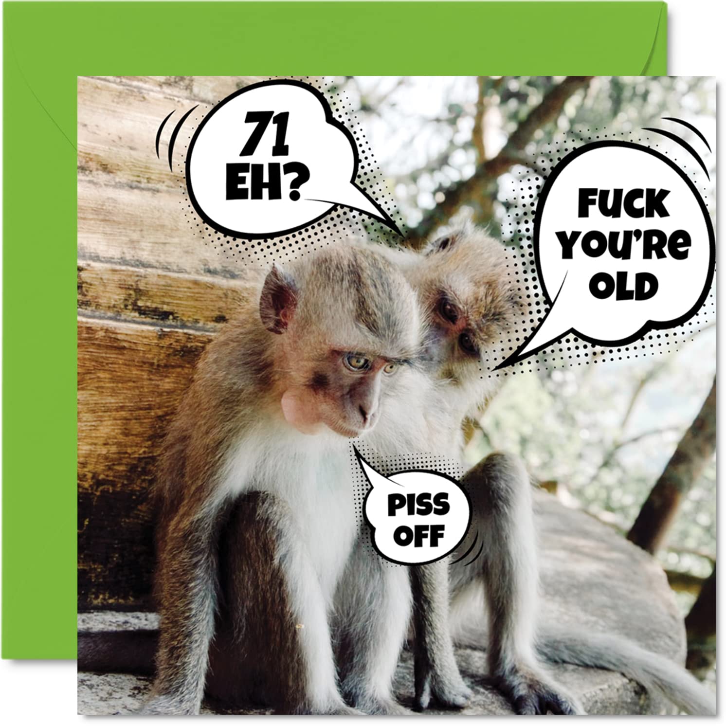 Funny 71st Birthday Cards for Men Woman - Old Monkeys - Happy Birthday Card for Dad Mum Great Grandad Grandpa Nanny Grandma Gran Uncle Auntie, 145mm Rude Joke Offensive Humour Greeting Cards
