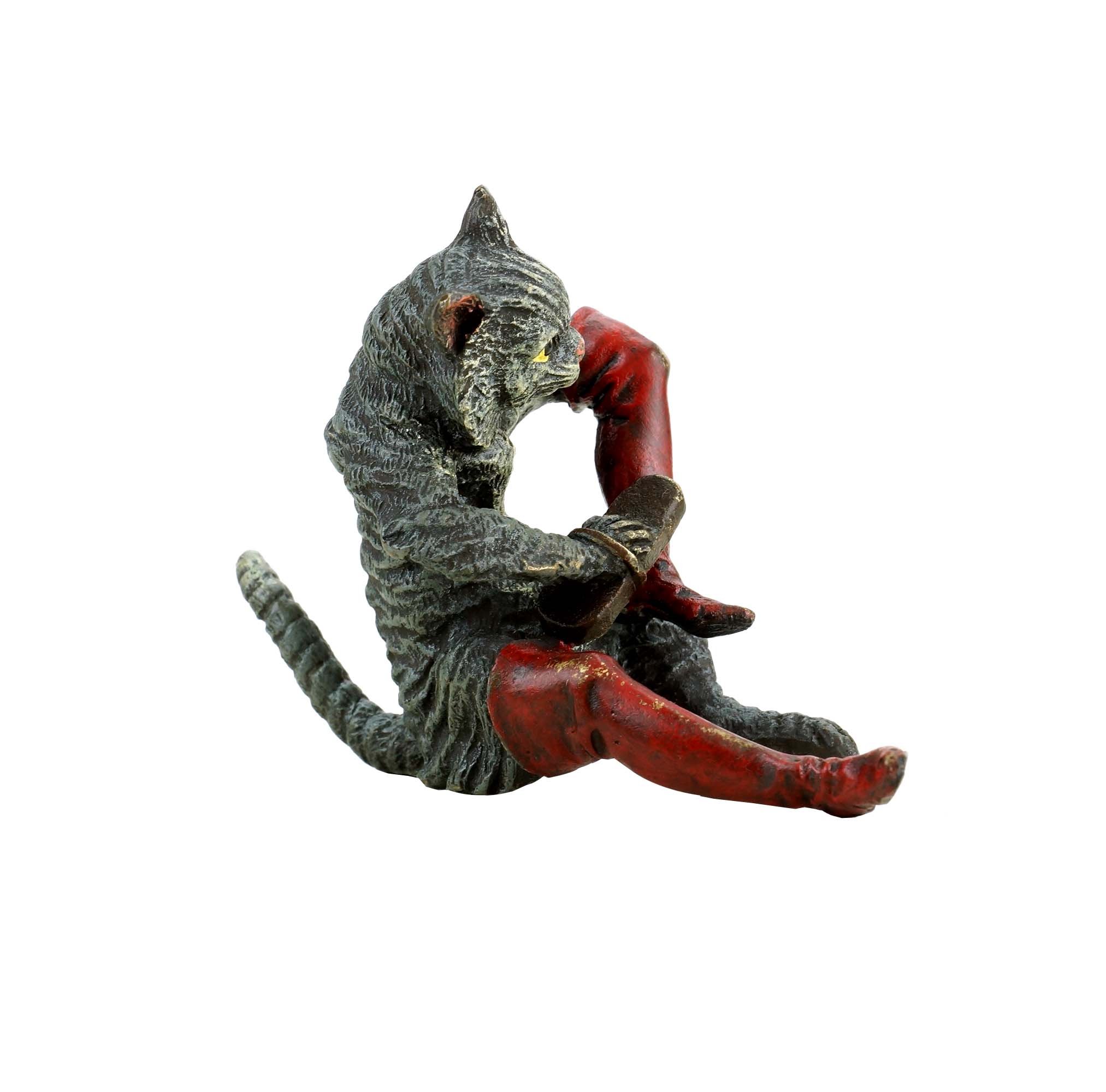 Kunst & Ambiente - Wiener Bronze Katze - Der Gestiefelte Kater - gestempelt - handbemalte Miniatur Statuen - Skulpturen online kaufen - Dekorative Figur - Wohndeko für Innen