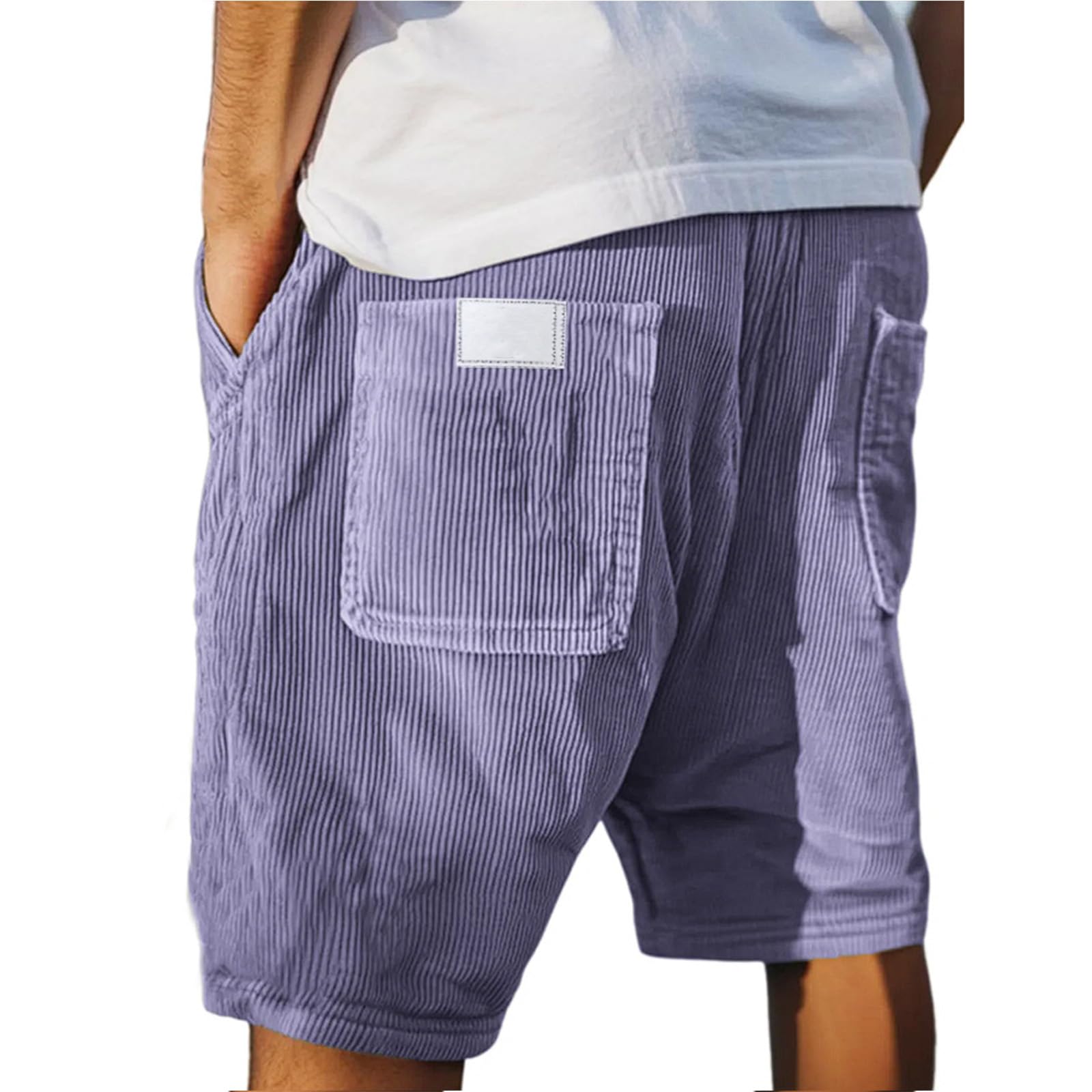 Mens Corduroy Shorts Vintage Washed Straight-Leg Shorts Fashion Classic Fit Casual Pants with Embroidery Pockets