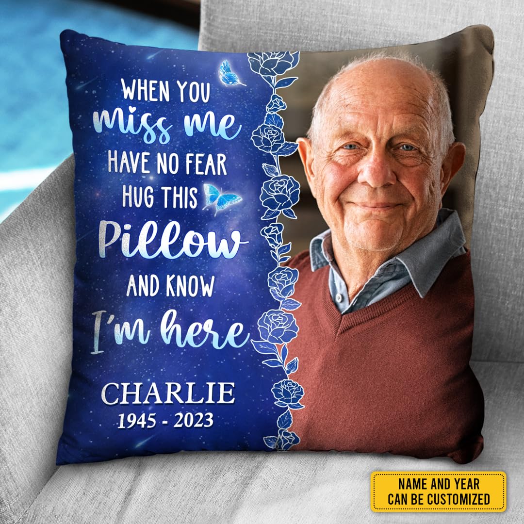Pawfect House Hug This Pillow and Know I'm Here Personalized Grandma Grandpa Memorial Pillows with Pictures (Insert Included), Christmas Memorial Gifts for Loss of Mom, Dad, Memorial Pillow