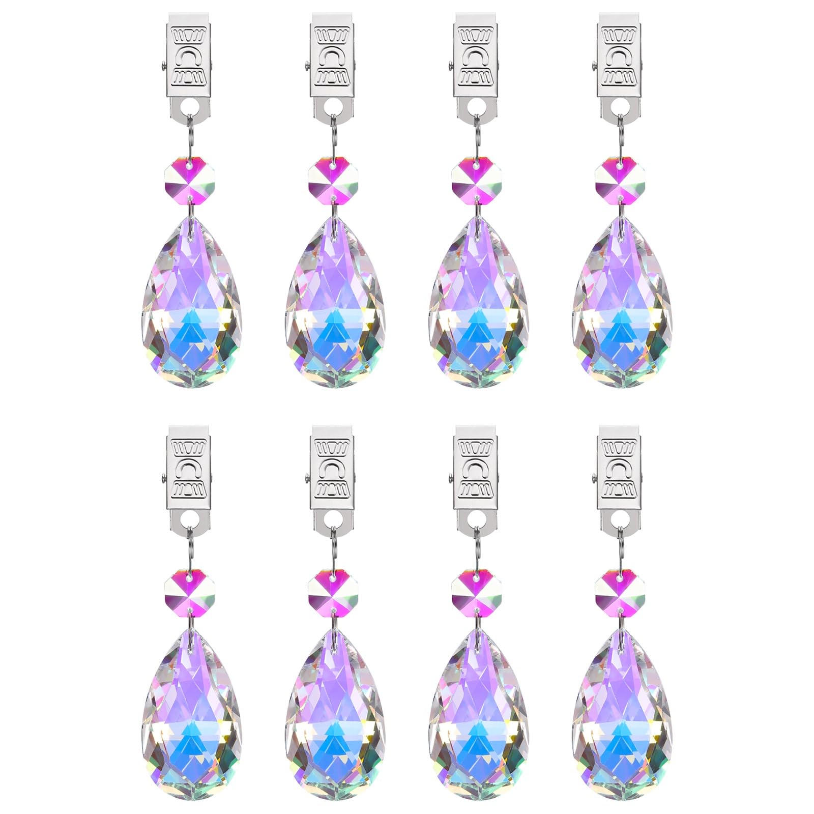 sourcing map 8Pcs Tablecloth Weights, Crystal Table Cover Weights with Metal Clips, Clear Rhombic Teardrop Shape Pendant Curtain Weight for Outdoor Picnic Garden Table Decoration(AB Color)
