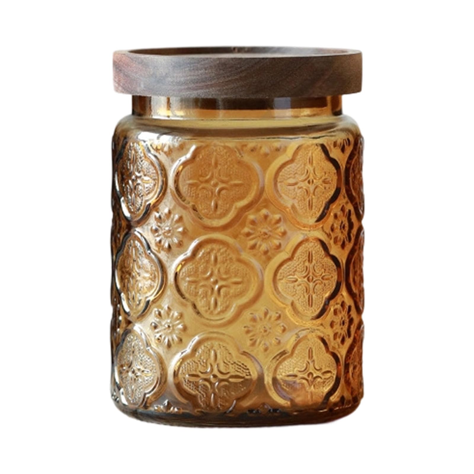alloneslife Glass Jar for Food Storage Candies Embossed Sealed Airtights Wooden Lid Food Preservation Jar