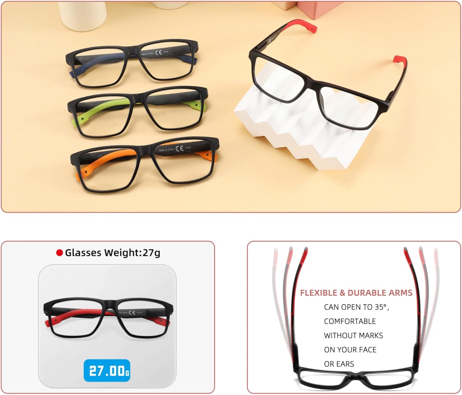 MODFANS Reading Glasses Men Oversized Readers,4 Pack Large Blue Light Reading Glasses for women Rubber Temple with Spring Hinge Eyeglasses 1.5 - Image 7