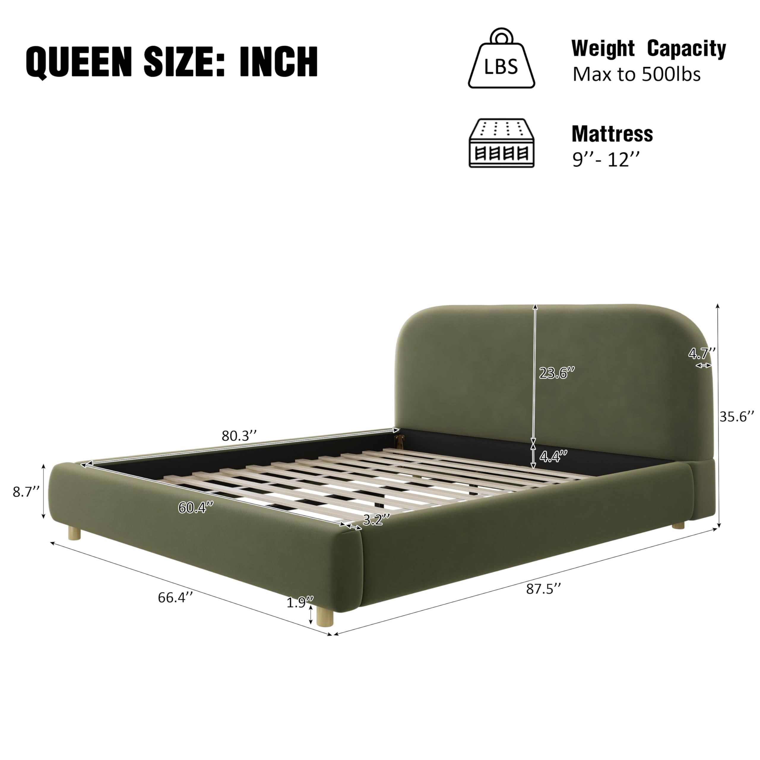 Amazon.com: Queen Size Bed Frame, Upholstered Cloud Boucle