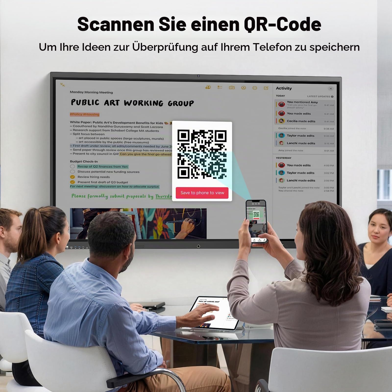 MWE 4K Touchscreen Interaktives Whiteboard • Wireless Screen Mirroring • 20-Punkt IR Touch, 75 Zoll Smartboard, Elektronisch Whiteboard • 13MP High Definition Kamera Für Büro, Schule(Wandhalterung)