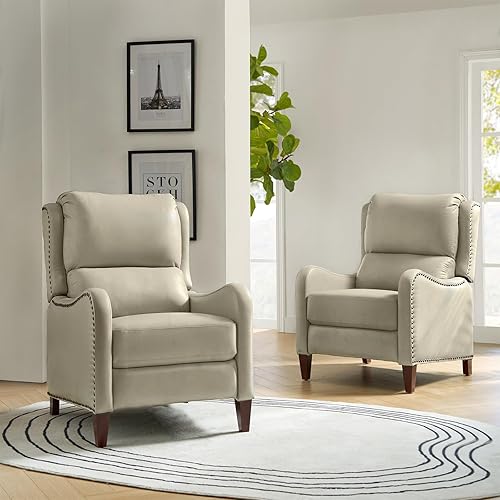 Miniatura 93 de HULALA HOME Silla reclinable de cuero genuino, moderno sillón reclinable con respaldo ajustable y reposapiés, cómodo sofá individual tapizado