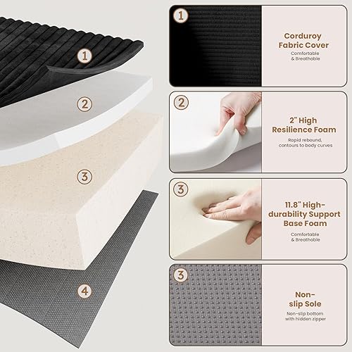 Miniatura 7 de Sofá Seccional Modular en Forma de L de 108", Sofá Seccional Modular sin Estructura Rígida con Otomana Móvil, Sofás de Pana Nube para Sala de Estar,