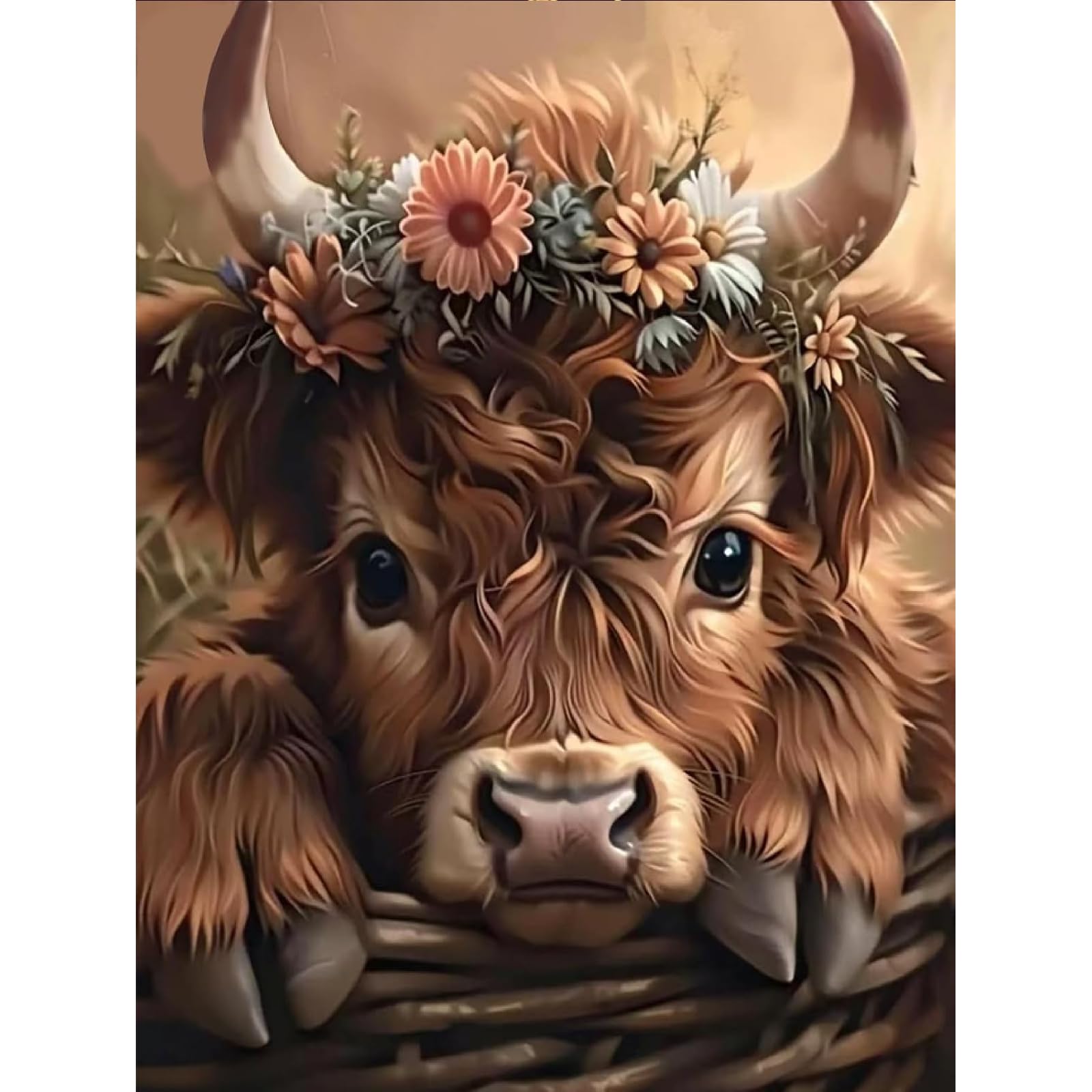 Jakener Highland Cattle Diamond Art Kits for Adults Beginners,Diamond Painting Kits for Adults,5D Full Drill DIY Diamond Dot Gem Art Kit Wall Home Decor Arts Craft 16x12 inch
