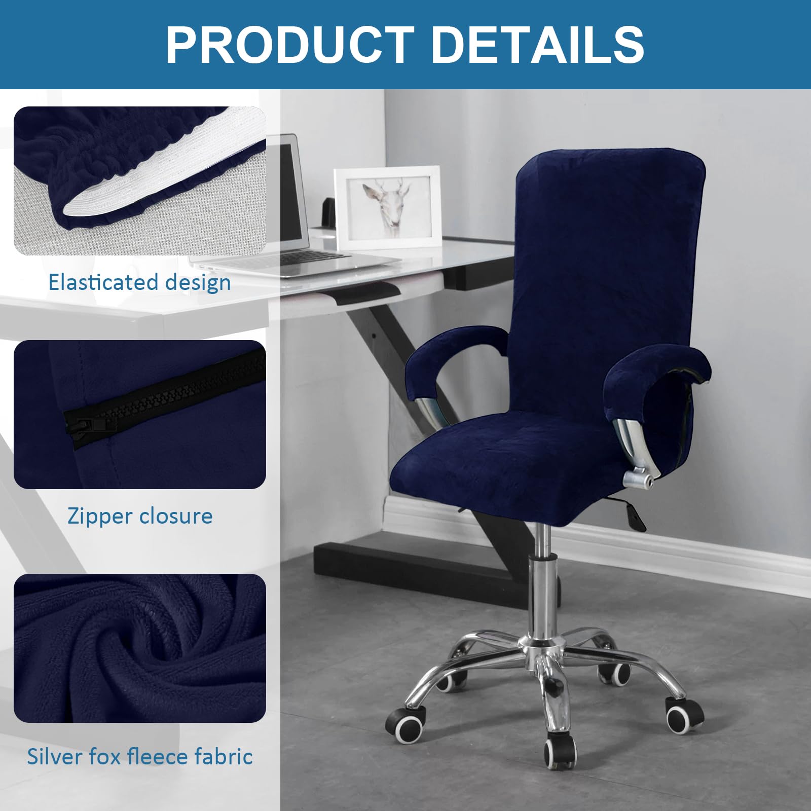Funda de silla de oficina en terciopelo con reposabrazos - Funda de asiento para silla de oficina - Funda de asiento alto - Funda de silla de juego con reposabrazos - Extraíble y elástica