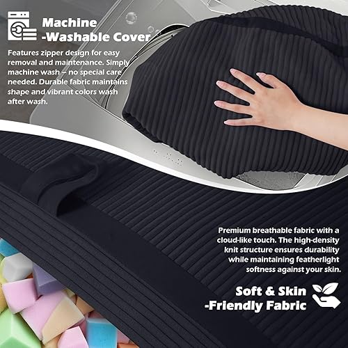 Miniatura 150 de HABUTWAY Puf gigante de 2 pies para adultos, con relleno de espuma viscoelástica, puf grande con funda de terciopelo holandés extraíble para sala de