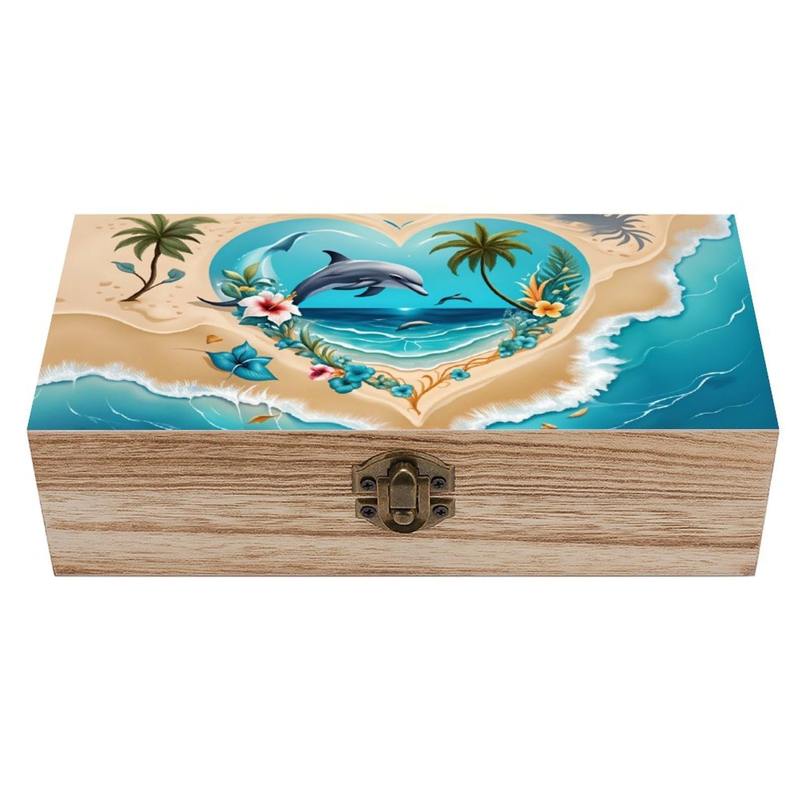 asbwuo Cute Dolphin Vintage Wooden Keepsake Box