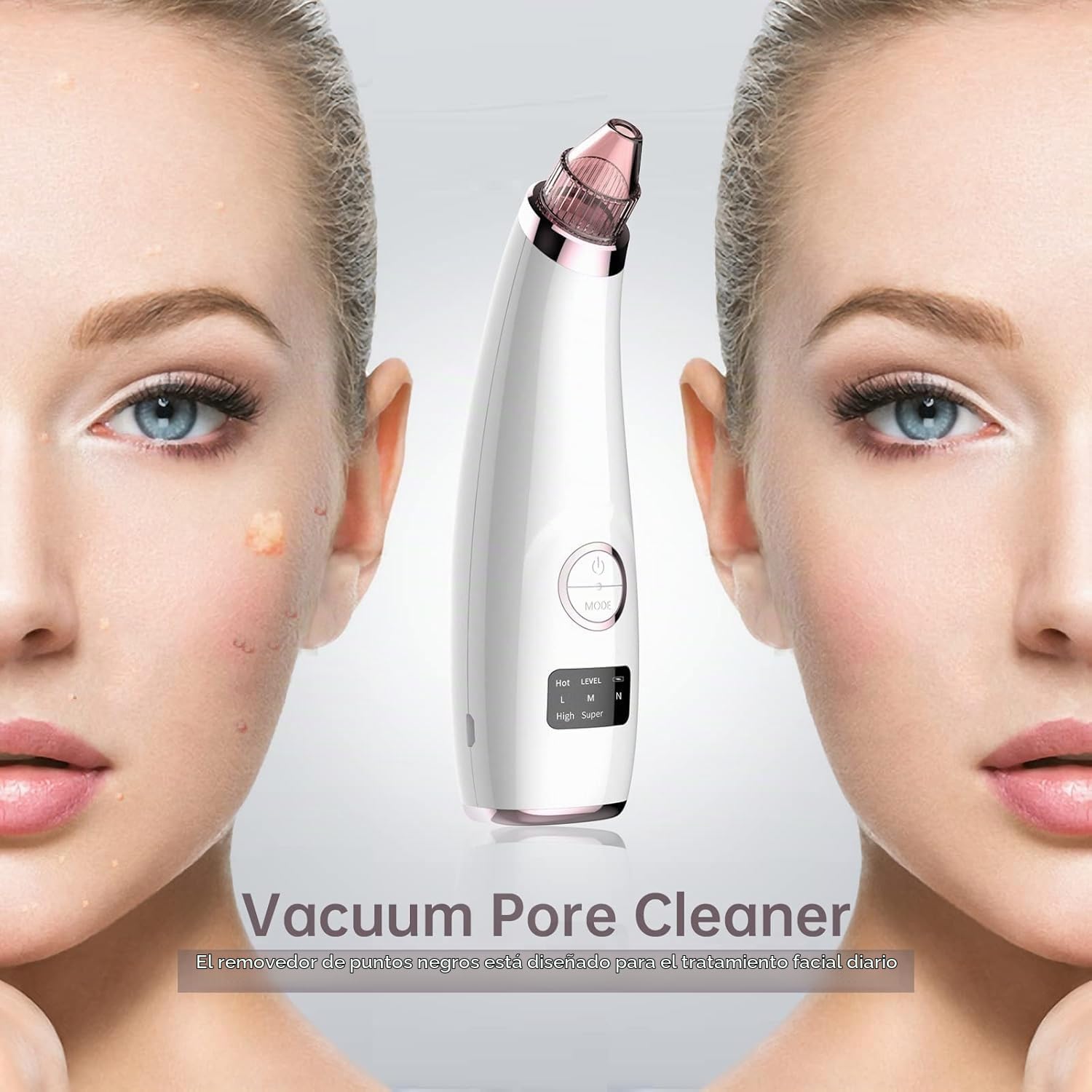 Annmiir Limpiador de Poros Succionador de Puntos Negros 5 modos de succión Limpiador Facial Blackhead Remover Extractor Puntos Negros USB Recargable con Pantalla LED 5 Cabezales Pulidores Faciales