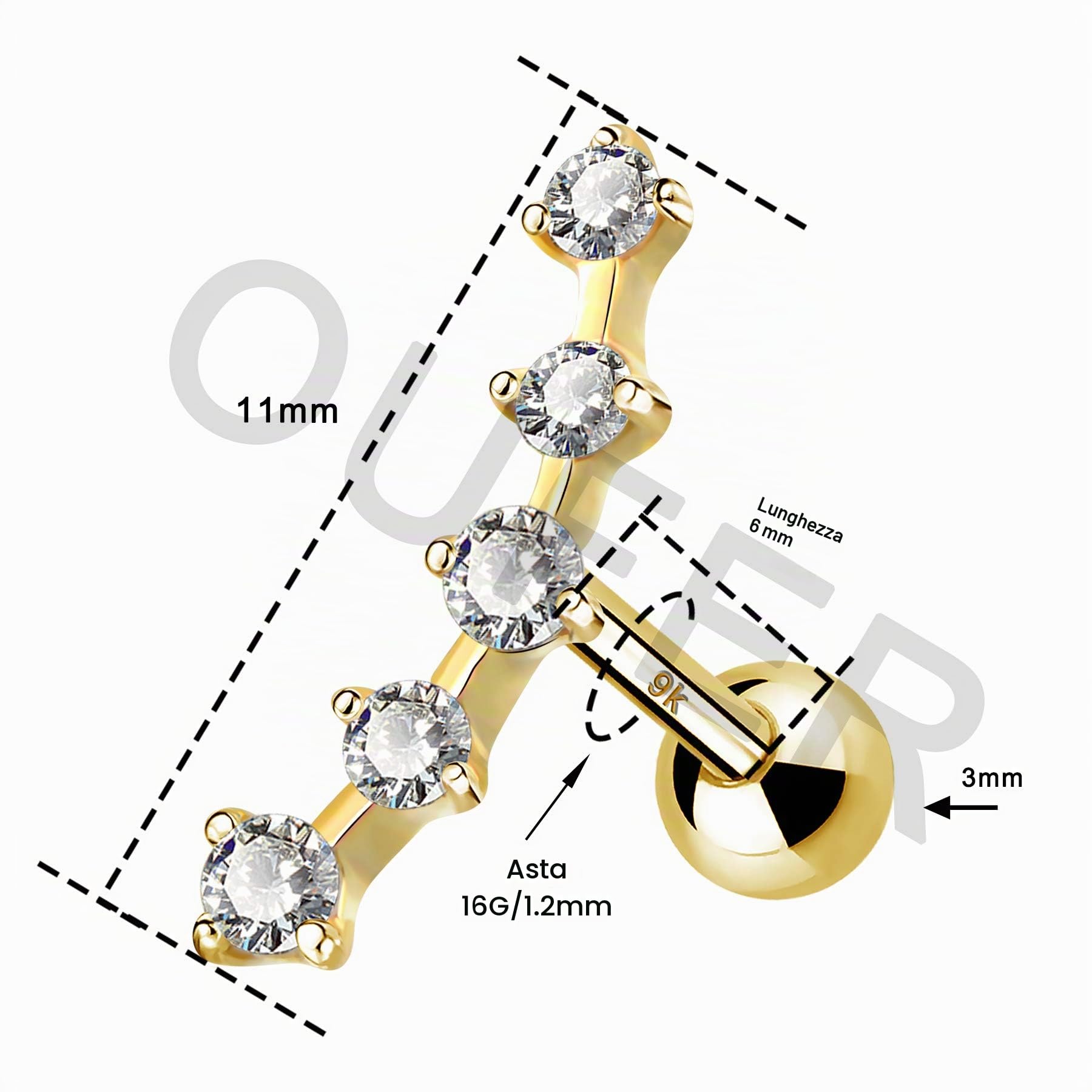 OUFER Orecchini placcati oro per cartilagine 16G a croce/stella AAA+ CZ Forward Helix Piercing Ear Conch Piercing Superiore Trago Orecchini Gioielli Donne Ragazze Regalo