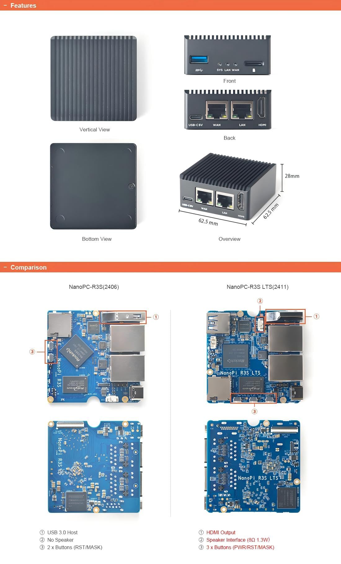 NanoPi R3S mini router OpenWRT, 2 GB LPDDR4X RAM, z podwójnym Gbps Ethernet do inteligentnego domu biurowego gateway IoT NAS Aplikacje, Obsługa Debian Ubuntu OS (z metalową obudową KIT1, 2 GB RAM 32