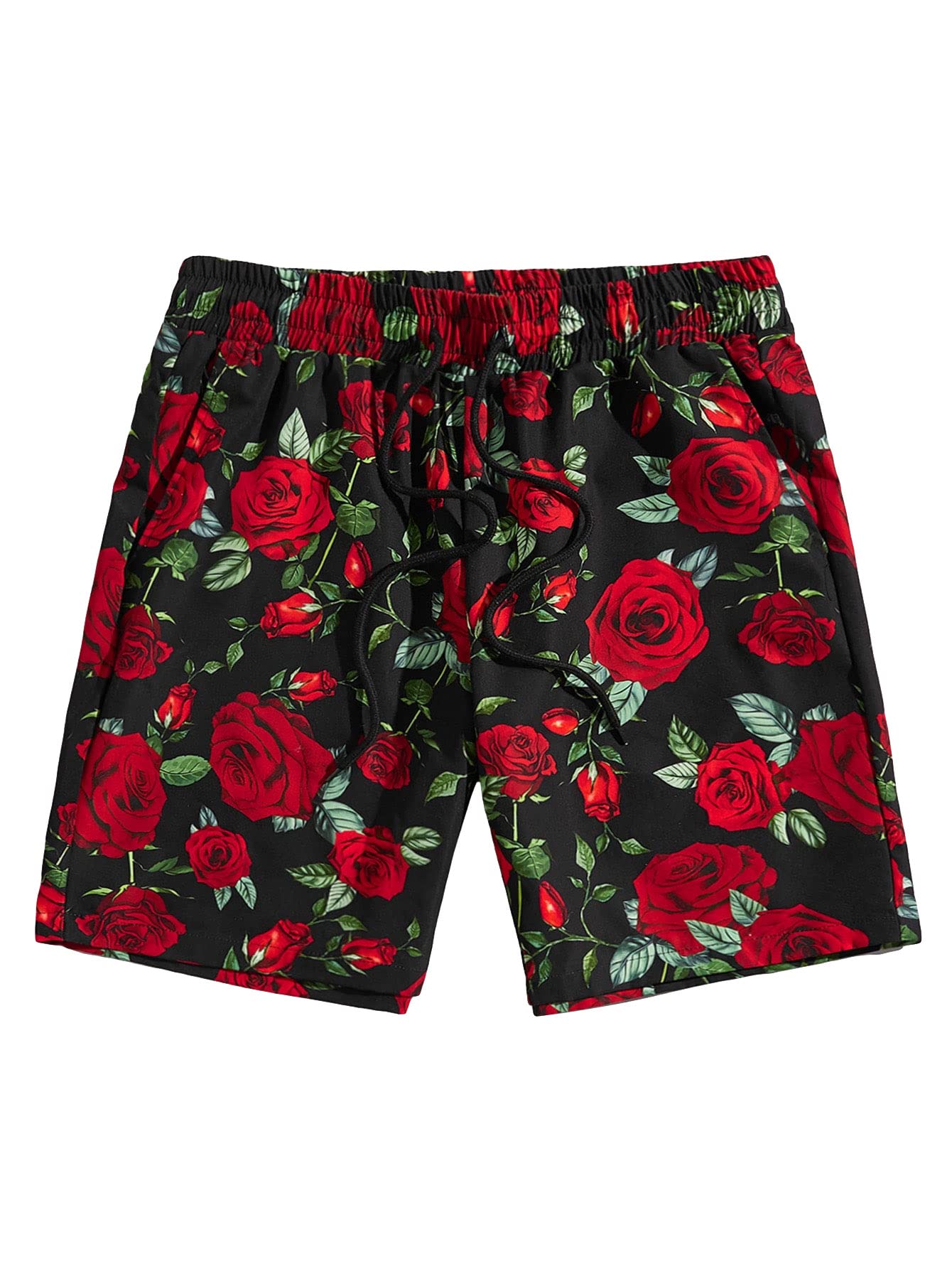 Men's Floral Print Shorts Drawstring Swimming Board Shorts Athletic Sport Shorts