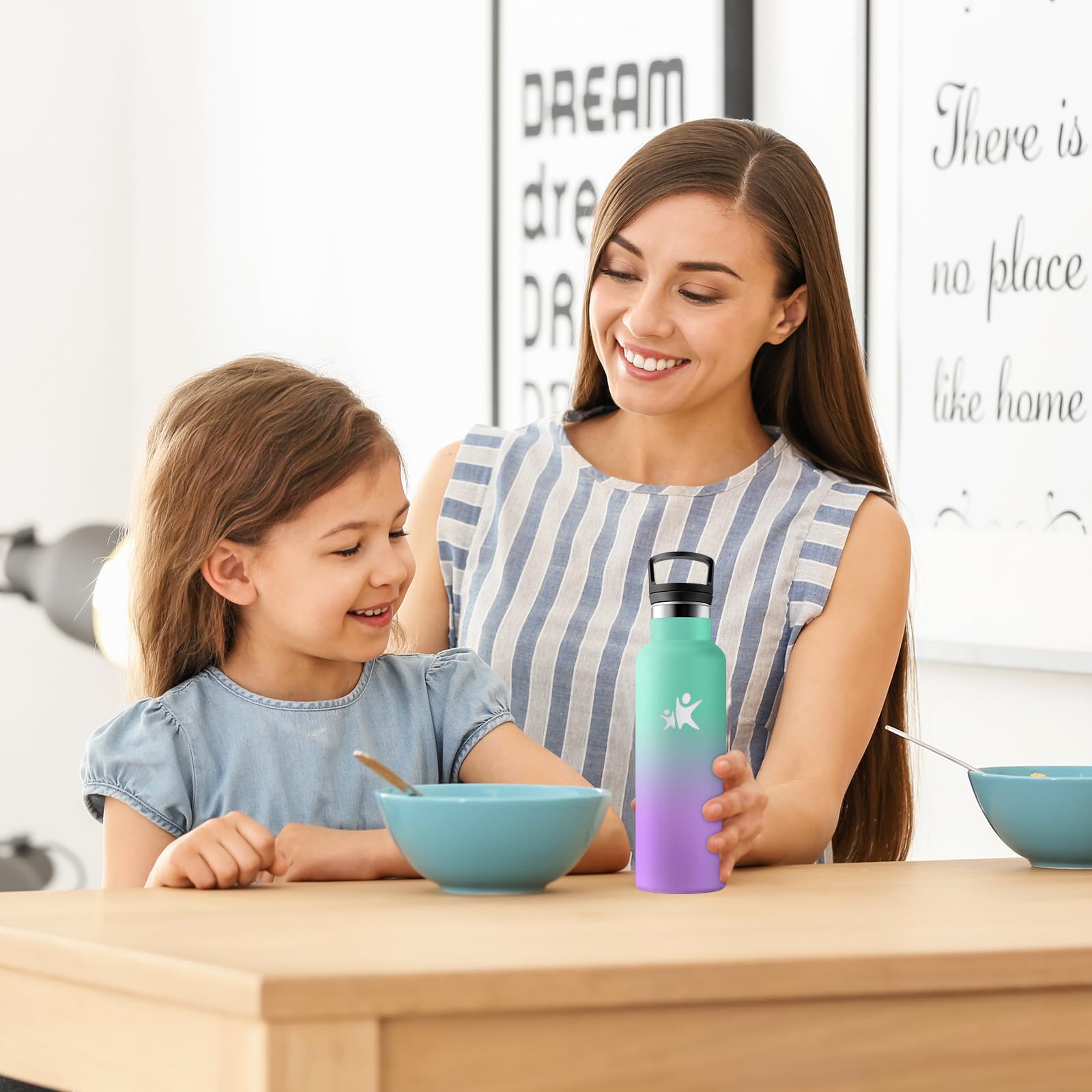 KollyKolla Botella Agua Acero Inoxidable 500ml, Cantimplora Termo con Doble Aislamiento, Botella Termica con Pajita, sin BPA, Termo Reutilizable para Oficina, Camping, Niños, Fitness, Niños, Yoga